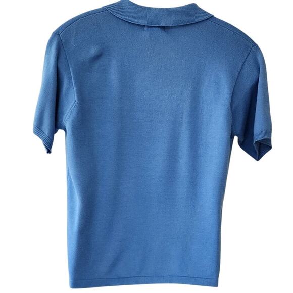 Van Heusen "For Her" VTG Blue Short Sleeve Knit Collard Blouse Women's Siz Small - Picture 2 of 7